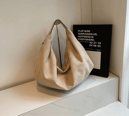 SEAME - Odette - Suede Hobo Handbag with Zipper & Large Capacity for Work and Travel Brown