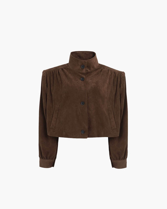 SEAME - Rita - Women's Jacket - Vintage Suede Leather with Padded Shoulders Dark Brown S