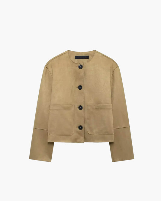 SEAME - Ruffa - Women's Jacket in Soft Suede with Long Sleeves & Button Closure Beige M