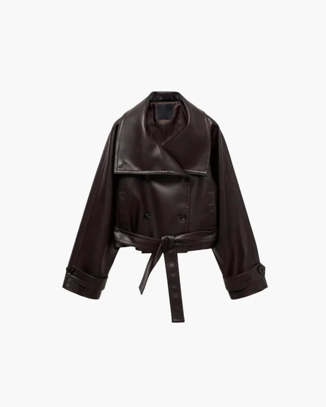 SEAME - Sandra - Women's Leather Jacket with Double Breasted Design & Fashion Belt Black XS