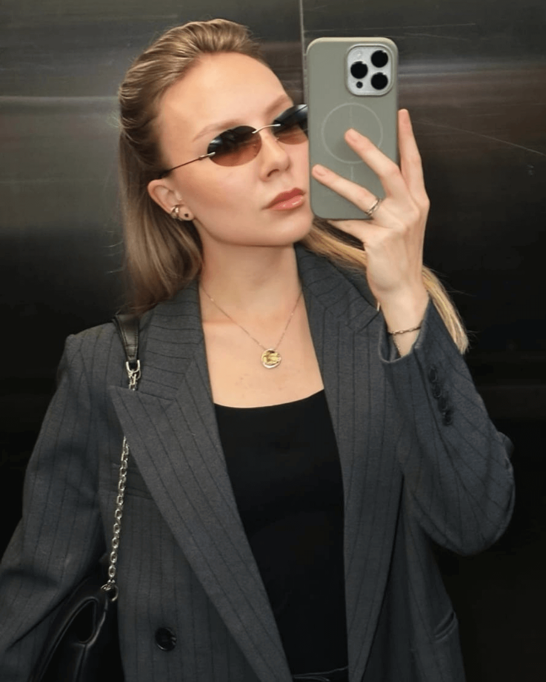 SEAME - Scarlett Oval Retro Sunglasses Black