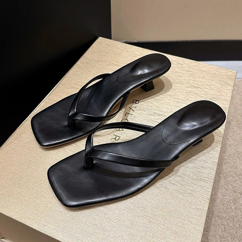 SEAME - Thalia - Women's Sandals with Stylish Clip Toe Design & Low Heel Comfort Black 35