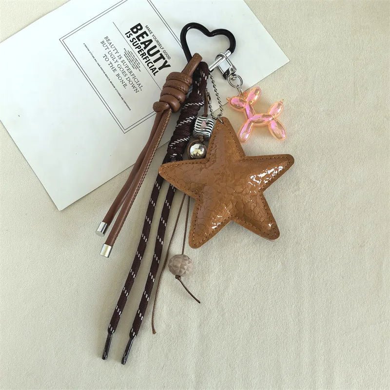 SEAME - Vegan Leather Star Keychain Pendant Brown