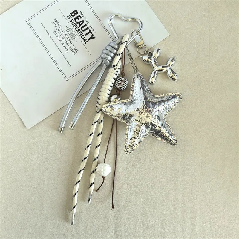 SEAME - Vegan Leather Star Keychain Pendant Silver