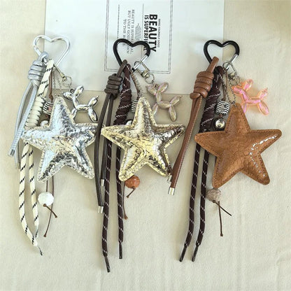 SEAME - Vegan Leather Star Keychain Pendant Silver